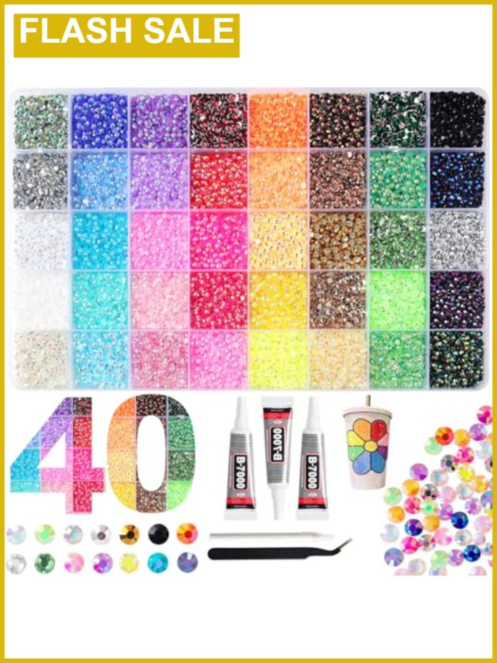 50000Pcs 40 Colors 3mm Rhinestones with Glue Tools